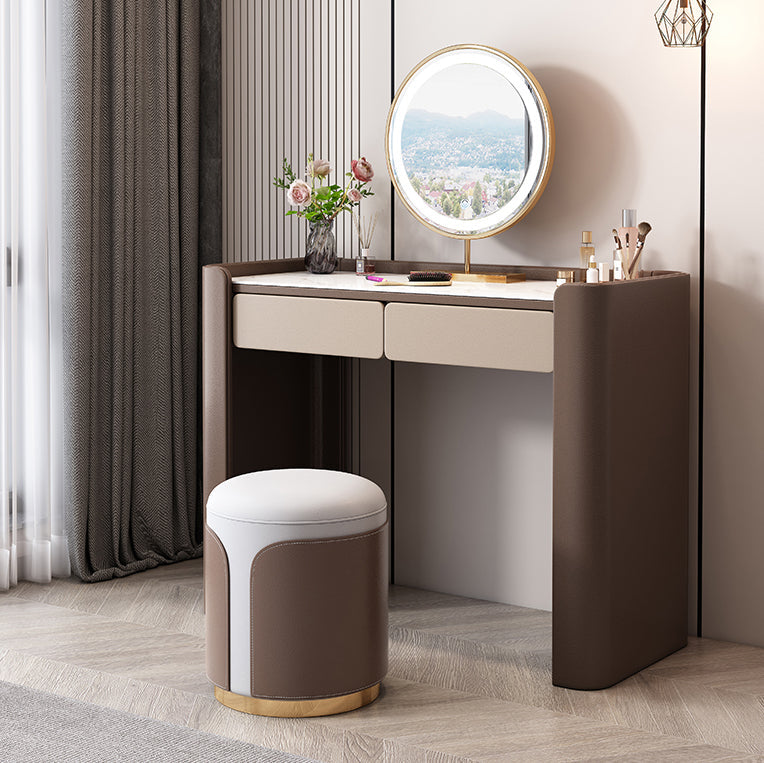 2 Storage Drawers Make-up Vanity Stool Set Faux Leather Dressing Table