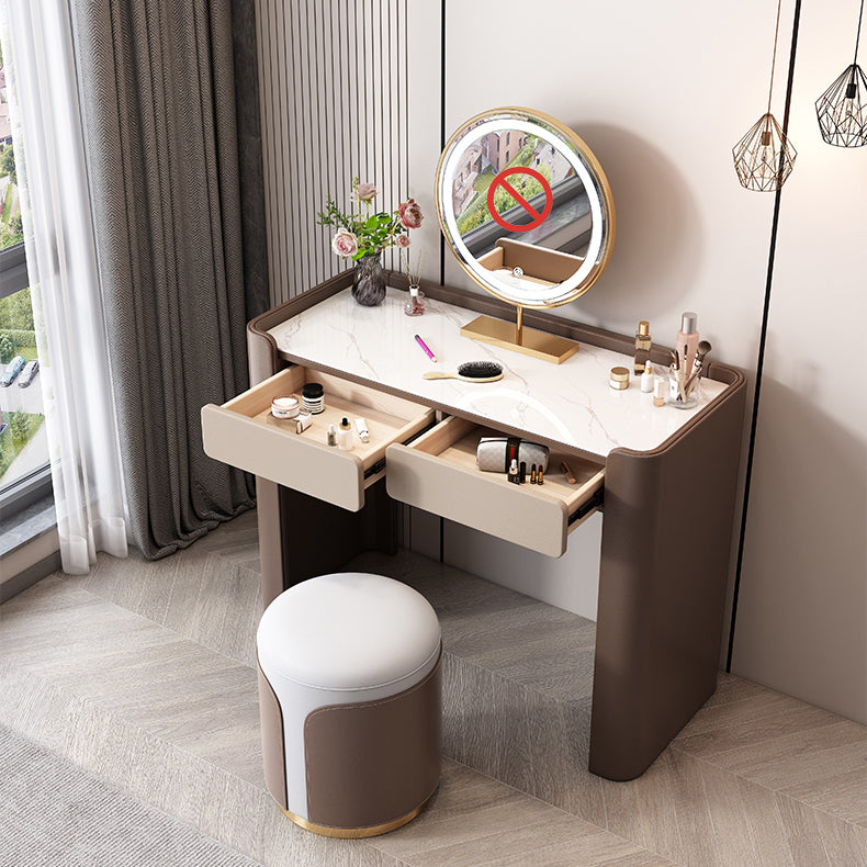 2 Storage Drawers Make-up Vanity Stool Set Faux Leather Dressing Table