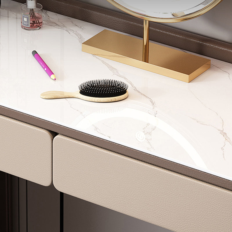 2 Storage Drawers Make-up Vanity Stool Set Faux Leather Dressing Table