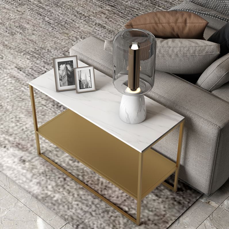 Mesa de basado de trineo de hierro de 21.6 "de altura de la mesa lateral rectangular de pizarra rectangular con estante