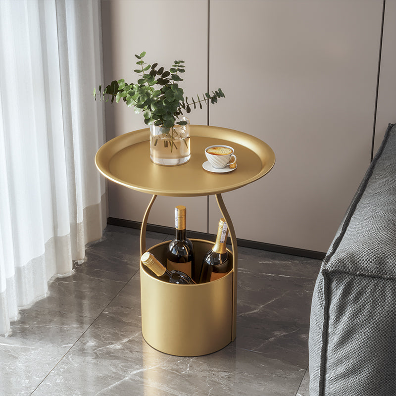 19.68" Tall Round Tray Top Side Table Iron Pedestal End Table with Storage