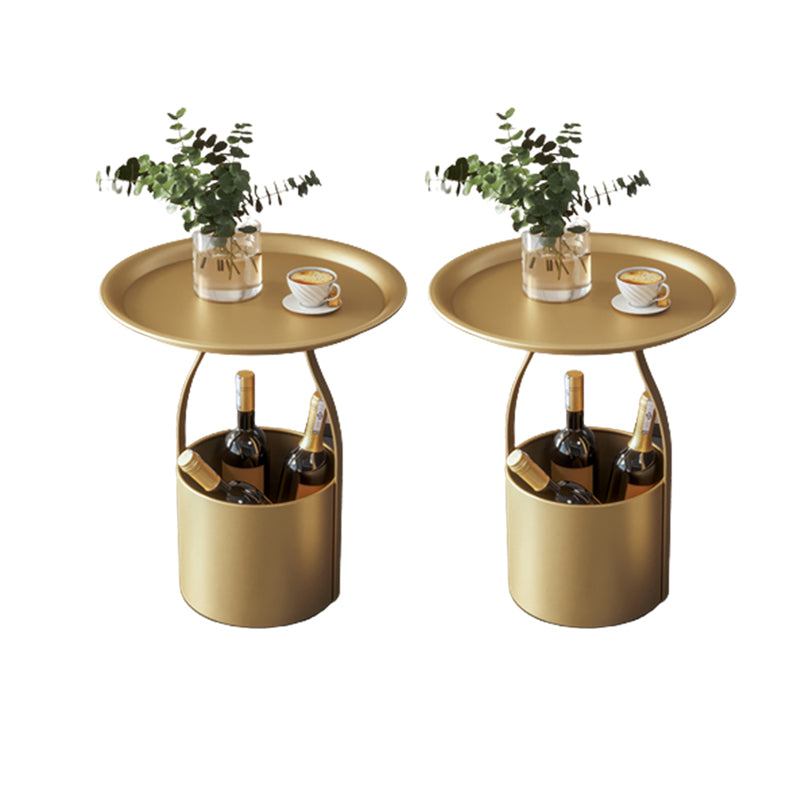 19.68" Tall Round Tray Top Side Table Iron Pedestal End Table with Storage