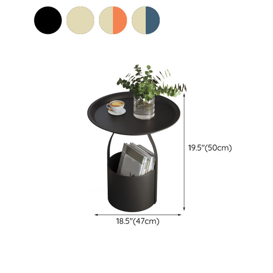 19.68 "高丸いトレイトップサイドテーブル鉄台座エンドテーブルストレージ付き