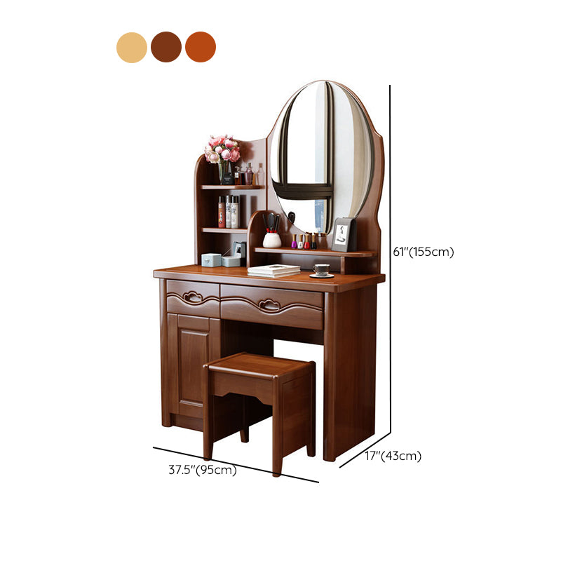 16.92" Wide Makeup Table with 2 Drawers Brown Vanity Tables with Mirror