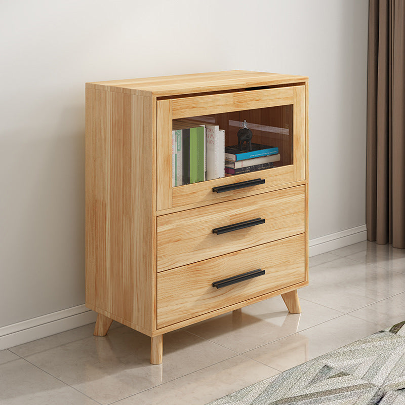 Natural Pine Wood 31.5" Wide Accent Cabinet with Glass Paned Clearhalo 'Cabinets & Chests' 'cabinets_chests' 'furn' 'furn_cabinets_chests' 'Furniture' 'Living Room Furniture' 6302256