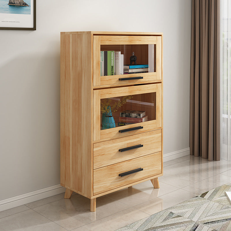 Natural Pine Wood 31.5" Wide Accent Cabinet with Glass Paned Clearhalo 'Cabinets & Chests' 'cabinets_chests' 'furn' 'furn_cabinets_chests' 'Furniture' 'Living Room Furniture' 6302259