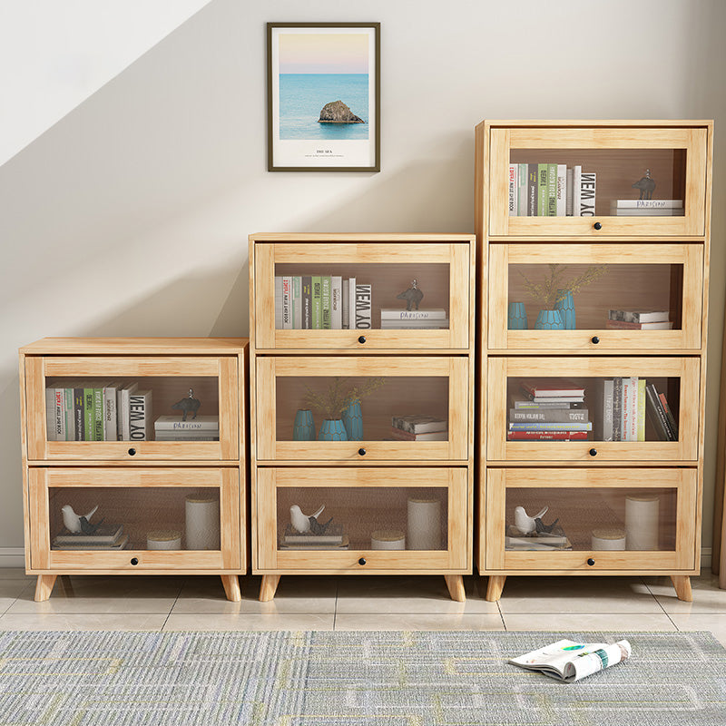 Natural Pine Wood 31.5" Wide Accent Cabinet with Glass Paned Clearhalo 'Cabinets & Chests' 'cabinets_chests' 'furn' 'furn_cabinets_chests' 'Furniture' 'Living Room Furniture' 6302268