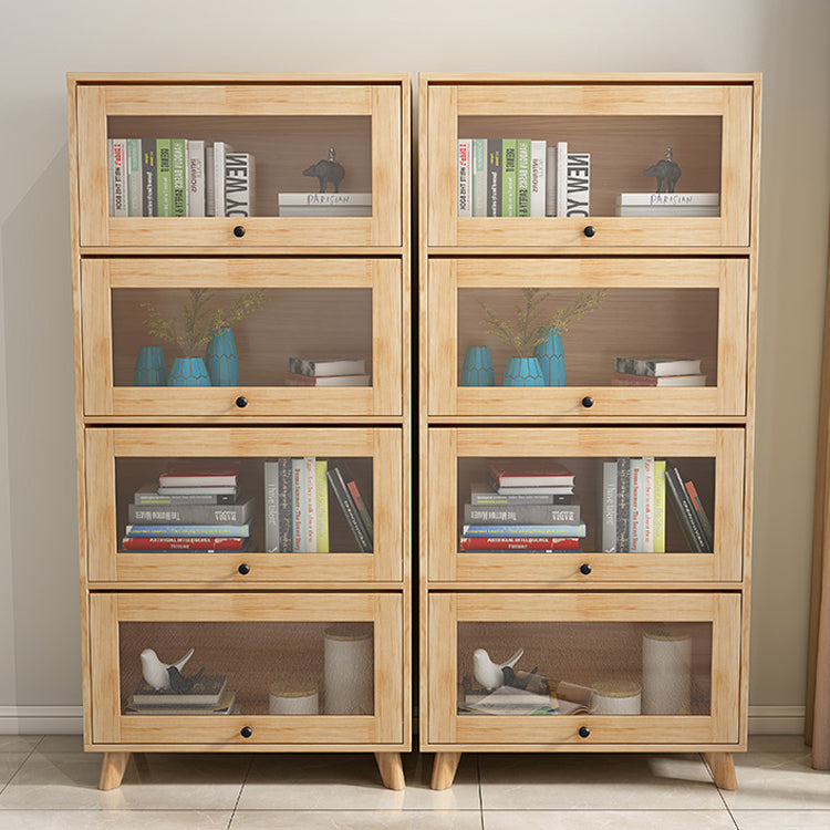 Natural Pine Wood 31.5" Wide Accent Cabinet with Glass Paned Clearhalo 'Cabinets & Chests' 'cabinets_chests' 'furn' 'furn_cabinets_chests' 'Furniture' 'Living Room Furniture' 6302269