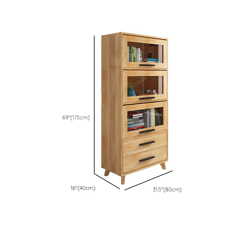 Natural Pine Wood 31.5" Wide Accent Cabinet with Glass Paned Clearhalo 'Cabinets & Chests' 'cabinets_chests' 'furn' 'furn_cabinets_chests' 'Furniture' 'Living Room Furniture' 6302273