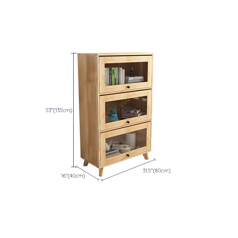 Natural Pine Wood 31.5" Wide Accent Cabinet with Glass Paned Clearhalo 'Cabinets & Chests' 'cabinets_chests' 'furn' 'furn_cabinets_chests' 'Furniture' 'Living Room Furniture' 6302275