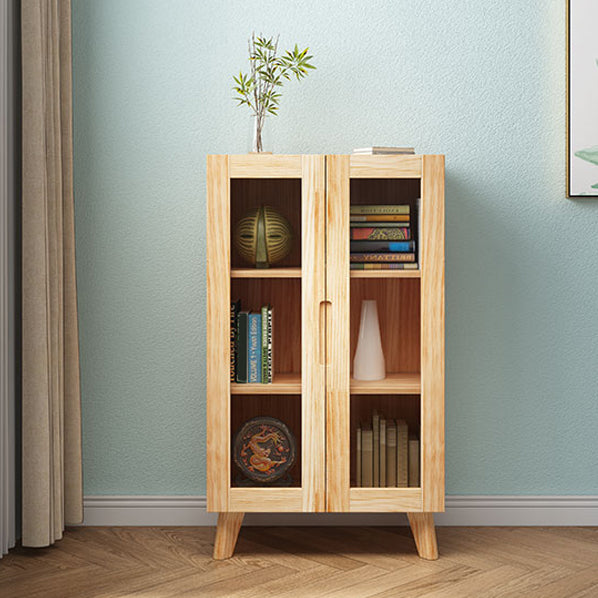 Pine Wood Glass Paned Accent Cabinet 47.6" Tall Natural Storage Chest 2 Clearhalo 'Cabinets & Chests' 'cabinets_chests' 'furn' 'furn_cabinets_chests' 'Furniture' 'Living Room Furniture' 6302277