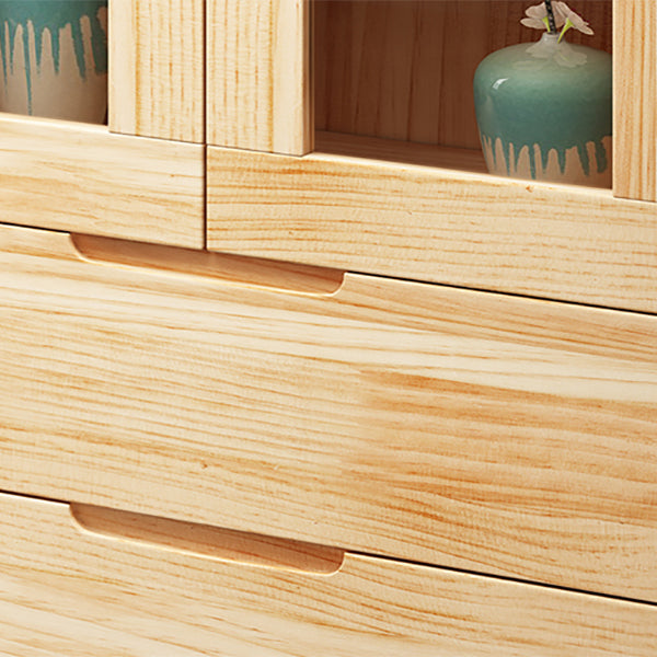 Pine Wood Glass Paned Accent Cabinet 47.6" Tall Natural Storage Chest Clearhalo 'Cabinets & Chests' 'cabinets_chests' 'furn' 'furn_cabinets_chests' 'Furniture' 'Living Room Furniture' 6302285