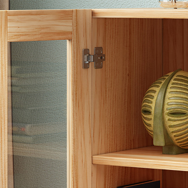 Pine Wood Glass Paned Accent Cabinet 47.6" Tall Natural Storage Chest Clearhalo 'Cabinets & Chests' 'cabinets_chests' 'furn' 'furn_cabinets_chests' 'Furniture' 'Living Room Furniture' 6302286