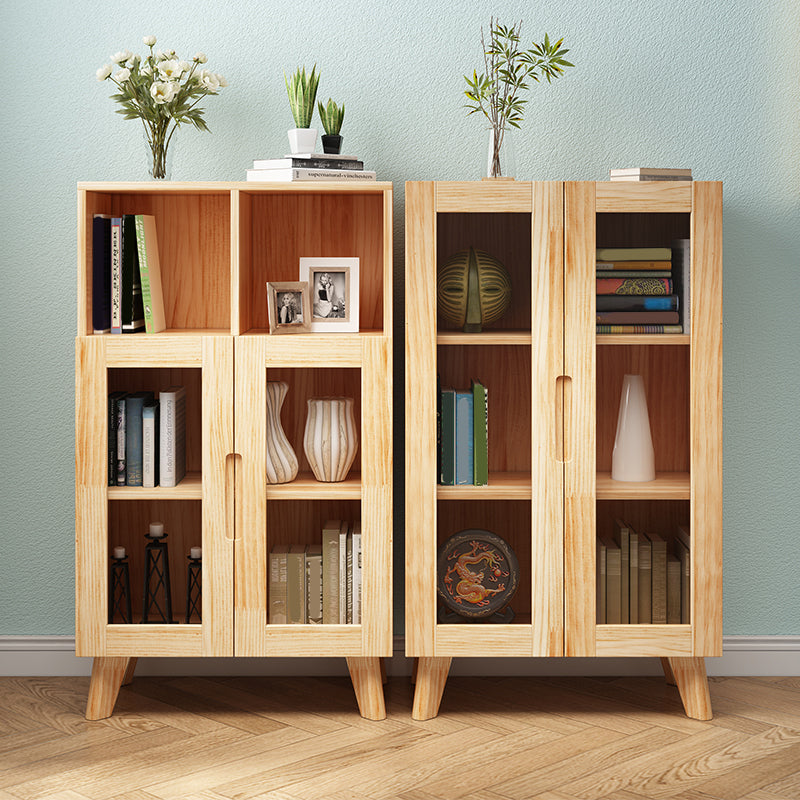 Pine Wood Glass Paned Accent Cabinet 47.6" Tall Natural Storage Chest Clearhalo 'Cabinets & Chests' 'cabinets_chests' 'furn' 'furn_cabinets_chests' 'Furniture' 'Living Room Furniture' 6302290