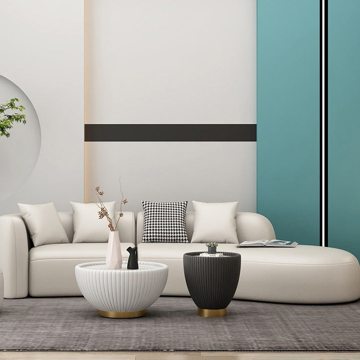 White Curved Seating Tight Back Tuxedo Arm Sofa for Living Room