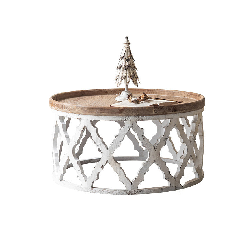 Rustic Solid Wood/Metal Round Distressed Living Room Accent Side Table 31.5"L x 31.5"W x 16"H 1 Clearhalo 'Coffee & Accent Tables' 'End & Side Tables' 'end_side_tables' 'furn' 'furn_end_side_tables' 'Furniture' 'Living Room Furniture' 6302447