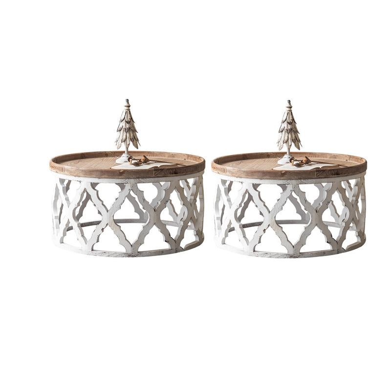 Rustic Solid Wood/Metal Round Distressed Living Room Accent Side Table 31.5"L x 31.5"W x 16"H 2 Clearhalo 'Coffee & Accent Tables' 'End & Side Tables' 'end_side_tables' 'furn' 'furn_end_side_tables' 'Furniture' 'Living Room Furniture' 6302452