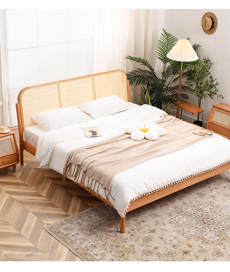 Tropical Standard Bed Cherry Solid Color Bed Frame With Custom Gold Legs Clearhalo 'Bedroom Furniture' 'Beds' 'furn' 'furn_beds' 'Furniture' 6302479