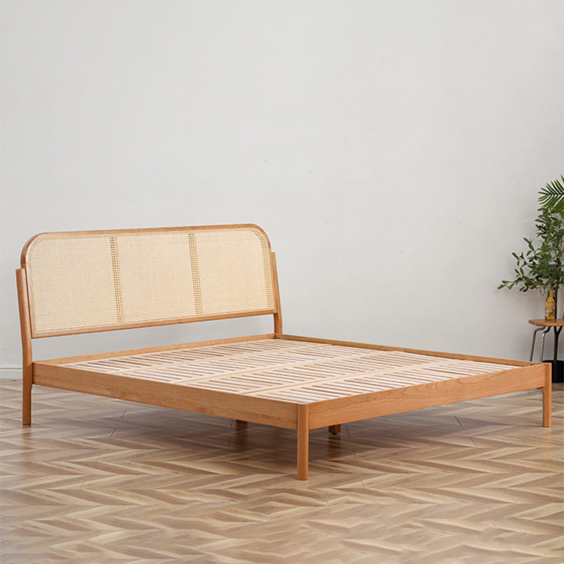 Tropical Standard Bed Cherry Solid Color Bed Frame With Custom Gold Legs California King Wood Clearhalo 'Bedroom Furniture' 'Beds' 'furn' 'furn_beds' 'Furniture' 6302480