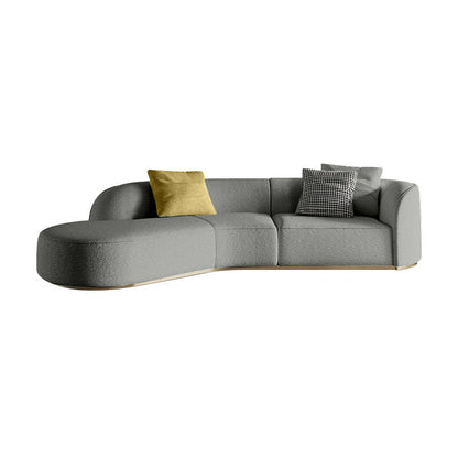 Scandinavian Curved Sectional Sofa Sloped Arm Sofa & Chaise with 3 Pillows Gray Left Clearhalo 'furn' 'furn_sectionals' 'Furniture' 'Living Room Furniture' 'Sectionals' 6302510