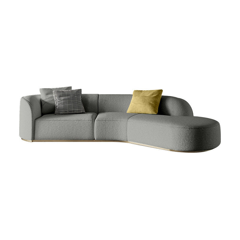 Scandinavian Curved Sectional Sofa Sloped Arm Sofa & Chaise with 3 Pillows Gray Right Clearhalo 'furn' 'furn_sectionals' 'Furniture' 'Living Room Furniture' 'Sectionals' 6302511