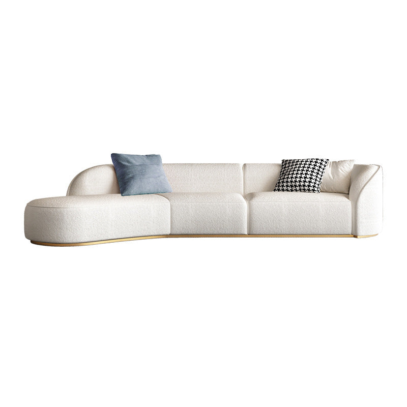 Scandinavian Curved Sectional Sofa Sloped Arm Sofa & Chaise with 3 Pillows Beige Left Clearhalo 'furn' 'furn_sectionals' 'Furniture' 'Living Room Furniture' 'Sectionals' 6302513