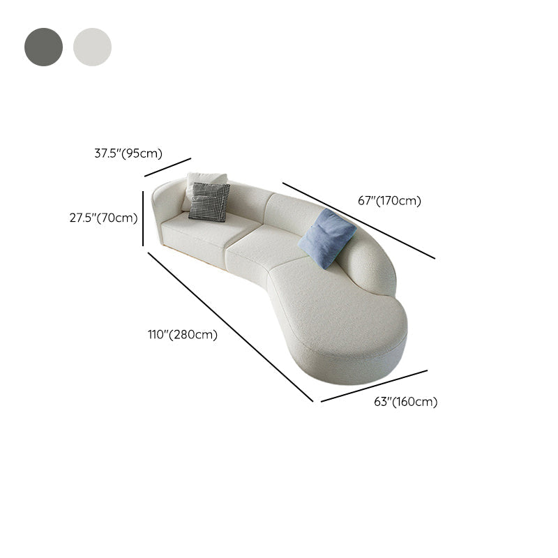 Scandinavian Curved Sectional Sofa Sloped Arm Sofa & Chaise with 3 Pillows Clearhalo 'furn' 'furn_sectionals' 'Furniture' 'Living Room Furniture' 'Sectionals' 6302516