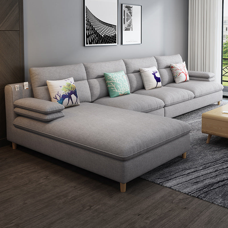 Scandinavian 4-seater Fabric Sectional Slipcovered Pillow Top Arm Sectional Light Gray Left Clearhalo 'furn' 'furn_sectionals' 'Furniture' 'Living Room Furniture' 'Sectionals' 6302535