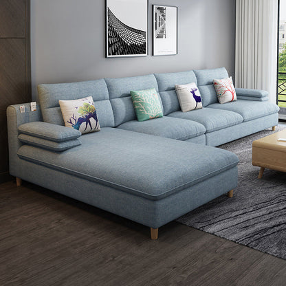 Scandinavian 4-seater Fabric Sectional Slipcovered Pillow Top Arm Sectional Light Blue Left Clearhalo 'furn' 'furn_sectionals' 'Furniture' 'Living Room Furniture' 'Sectionals' 6302537