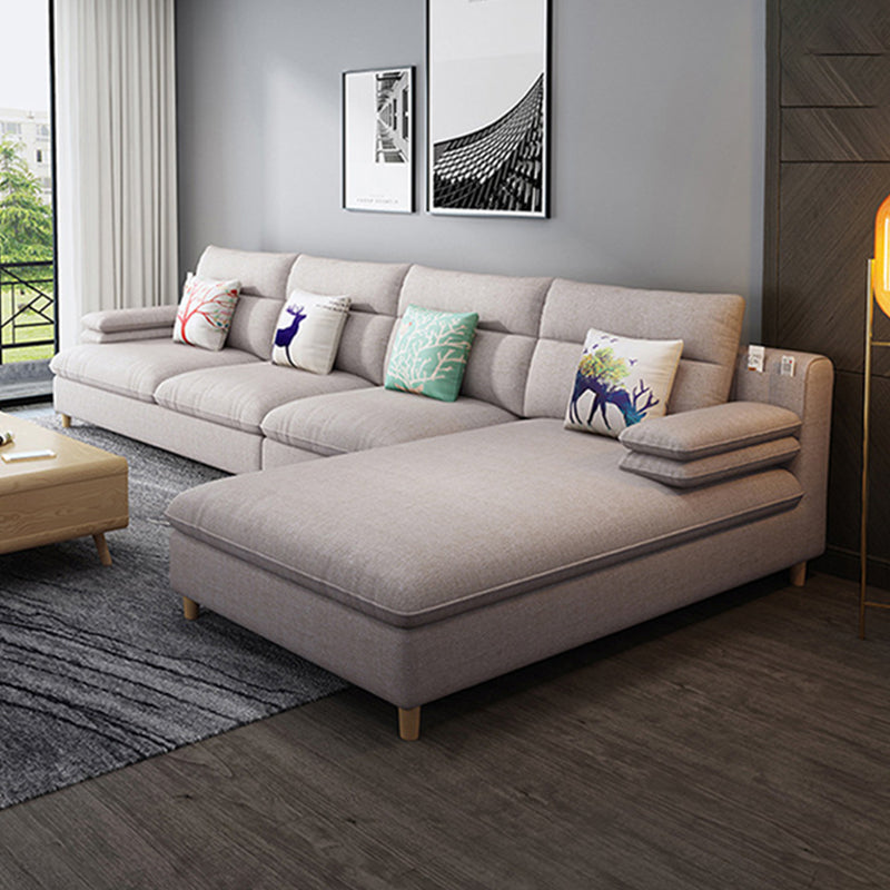 Scandinavian 4-seater Fabric Sectional Slipcovered Pillow Top Arm Sectional Beige Right Clearhalo 'furn' 'furn_sectionals' 'Furniture' 'Living Room Furniture' 'Sectionals' 6302544