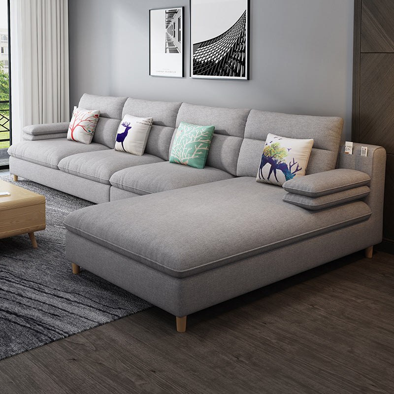 Scandinavian 4-seater Fabric Sectional Slipcovered Pillow Top Arm Sectional Light Gray Right Clearhalo 'furn' 'furn_sectionals' 'Furniture' 'Living Room Furniture' 'Sectionals' 6302545