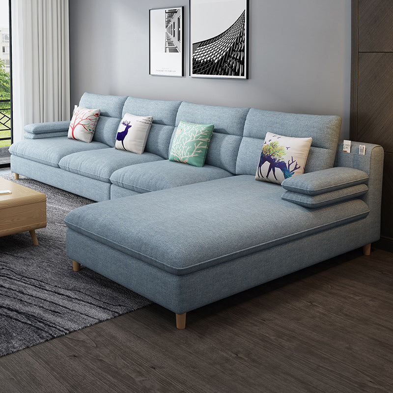 Scandinavian 4-seater Fabric Sectional Slipcovered Pillow Top Arm Sectional Light Blue Right Clearhalo 'furn' 'furn_sectionals' 'Furniture' 'Living Room Furniture' 'Sectionals' 6302547