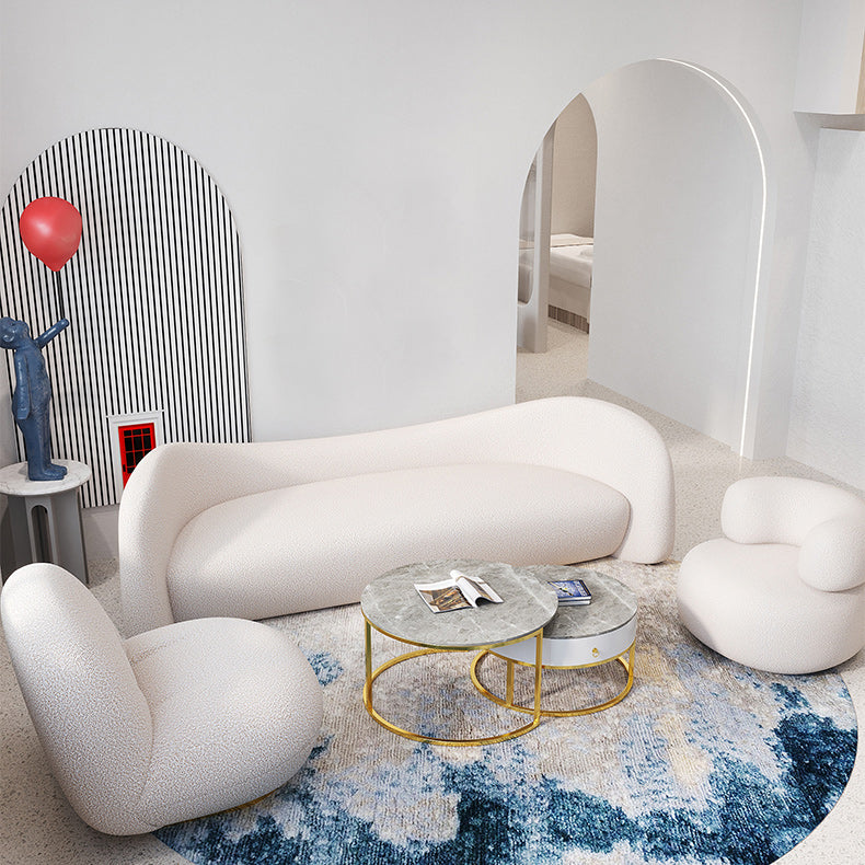 Sofá de lana blanca contemporánea con brazo empotrado para apartamento