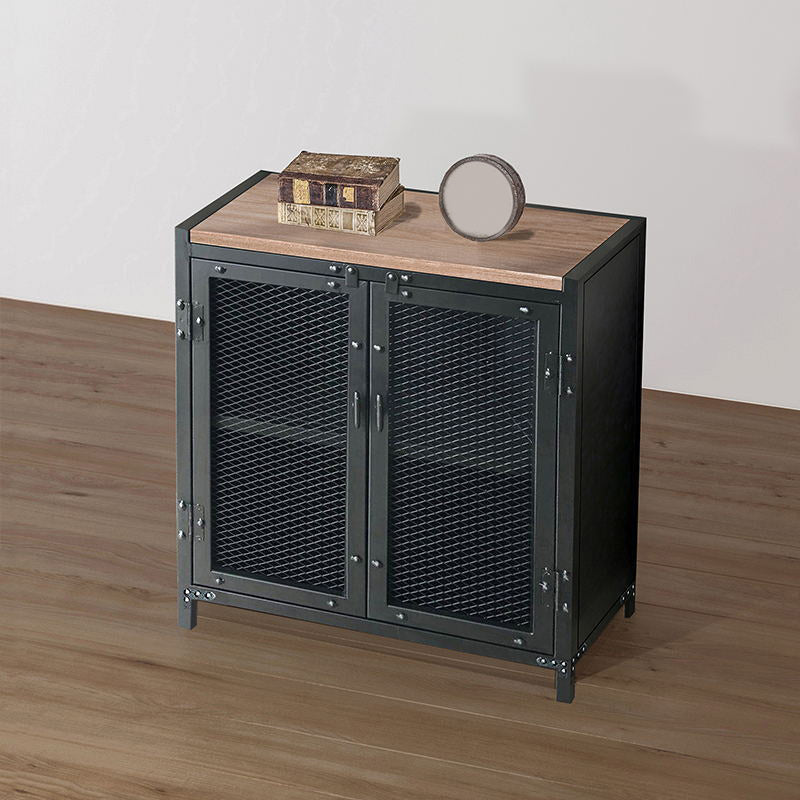 29.5" Tall Metal Accent Cabinet Industrial 2 - Door Chest with Wood Top Clearhalo 'Cabinets & Chests' 'cabinets_chests' 'furn' 'furn_cabinets_chests' 'Furniture' 'Living Room Furniture' 6302643