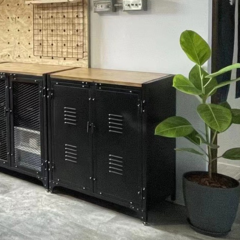 29.5" Tall Metal Accent Cabinet Industrial 2 - Door Chest with Wood Top Clearhalo 'Cabinets & Chests' 'cabinets_chests' 'furn' 'furn_cabinets_chests' 'Furniture' 'Living Room Furniture' 6302651