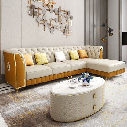 Guida pelle lussuosa divano posteriore trapuntato sezionale e chaise con 5 cuscini