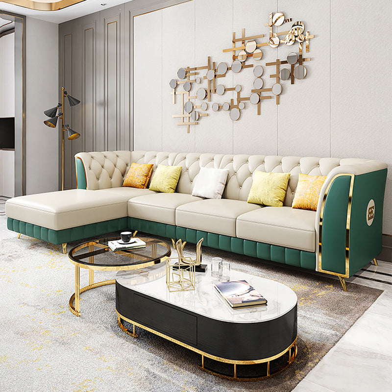 Guida pelle lussuosa divano posteriore trapuntato sezionale e chaise con 5 cuscini