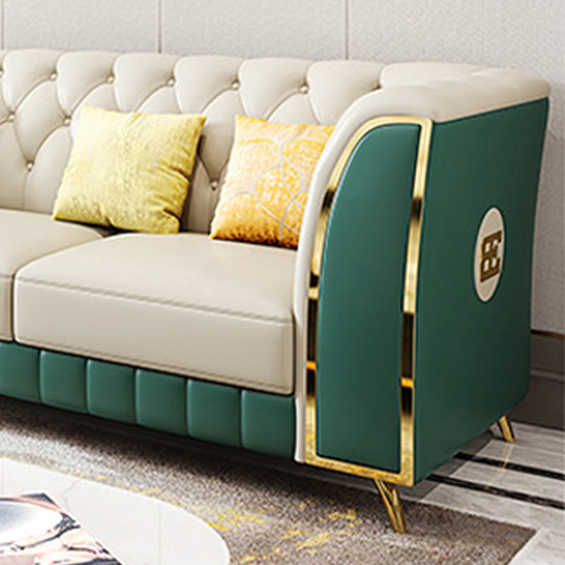 Guida pelle lussuosa divano posteriore trapuntato sezionale e chaise con 5 cuscini