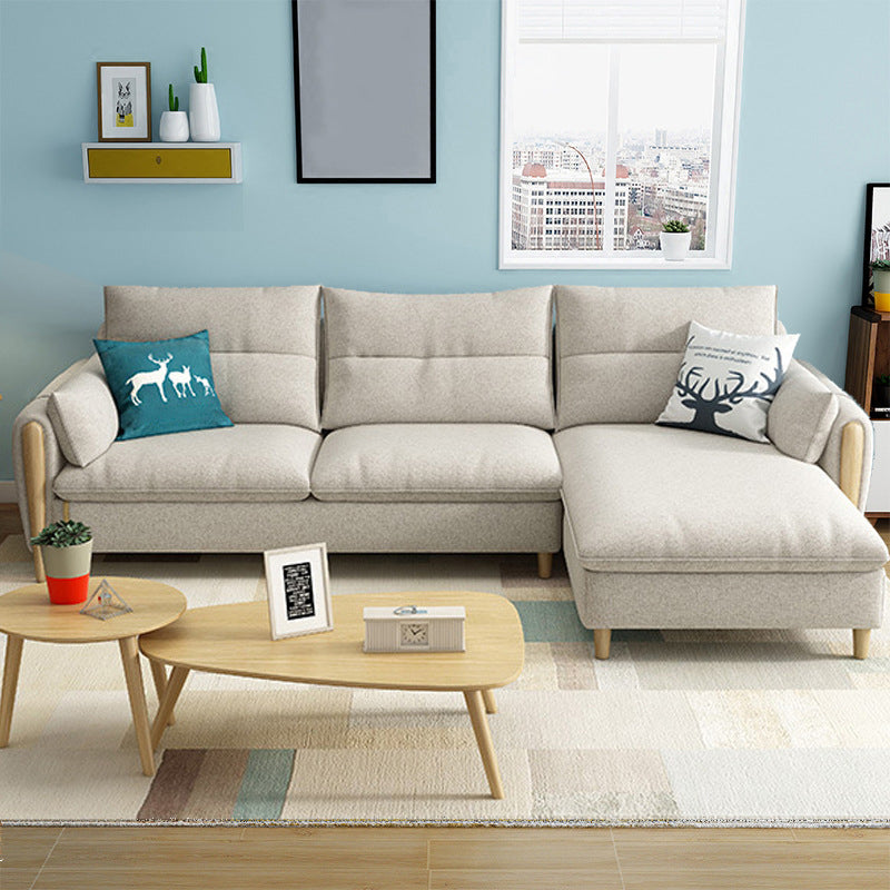 Ronde arm sectioneel met houtaccenten Slipcovered stof met 3 zitplaatsen sectioneel