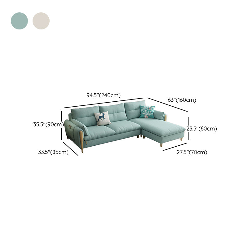 Ronde arm sectioneel met houtaccenten Slipcovered stof met 3 zitplaatsen sectioneel