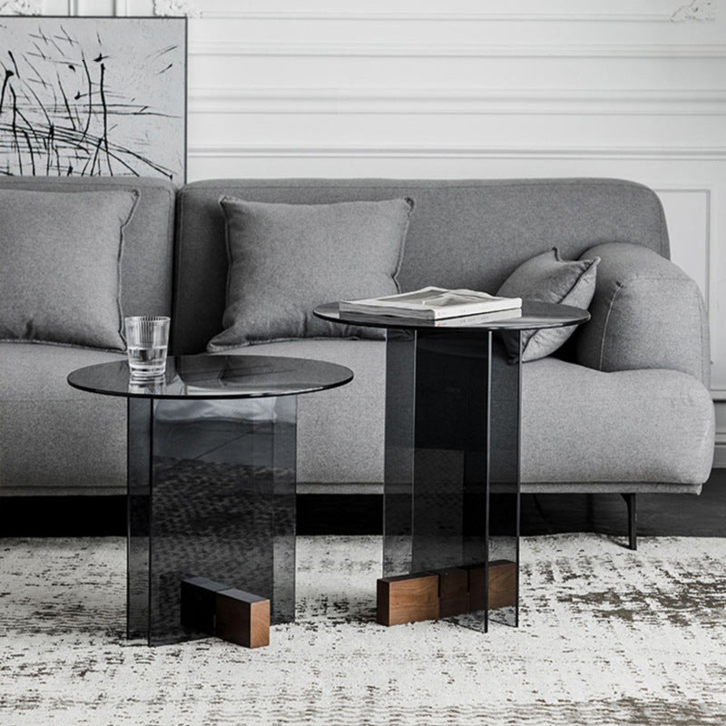 Living Room End Table Modernistic Round Abstract Glass Side Table