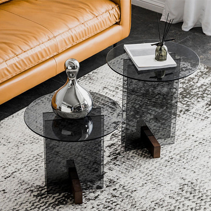 Living Room End Table Modernistic Round Abstract Glass Side Table