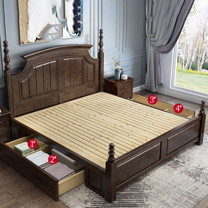 Victorian Ash Four Poster Bed Solid Color Walnut Poster Bed with Headboard Clearhalo 'Bedroom Furniture' 'Beds' 'furn' 'furn_beds' 'Furniture' 6303024