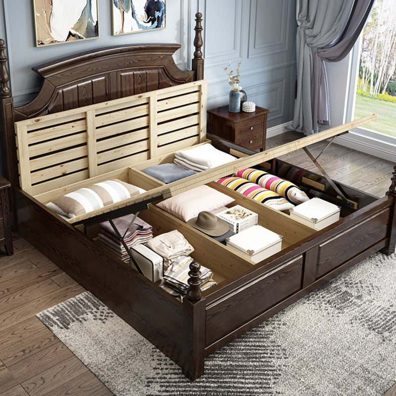 Victorian Ash Four Poster Bed Solid Color Walnut Poster Bed with Headboard Lift Up Storage Clearhalo 'Bedroom Furniture' 'Beds' 'furn' 'furn_beds' 'Furniture' 6303029