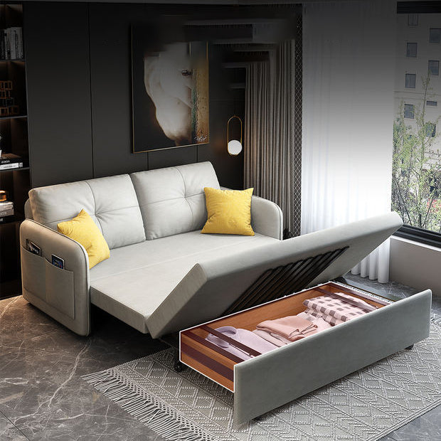 Faux leather Sleeper Sofa Light 32.67" Wide Gray Sofa Bed with Upholstered Clearhalo 'furn' 'furn_futons' 'Furniture' 'Futons & Daybeds' 'Futons' 'Living Room Furniture' 6303282