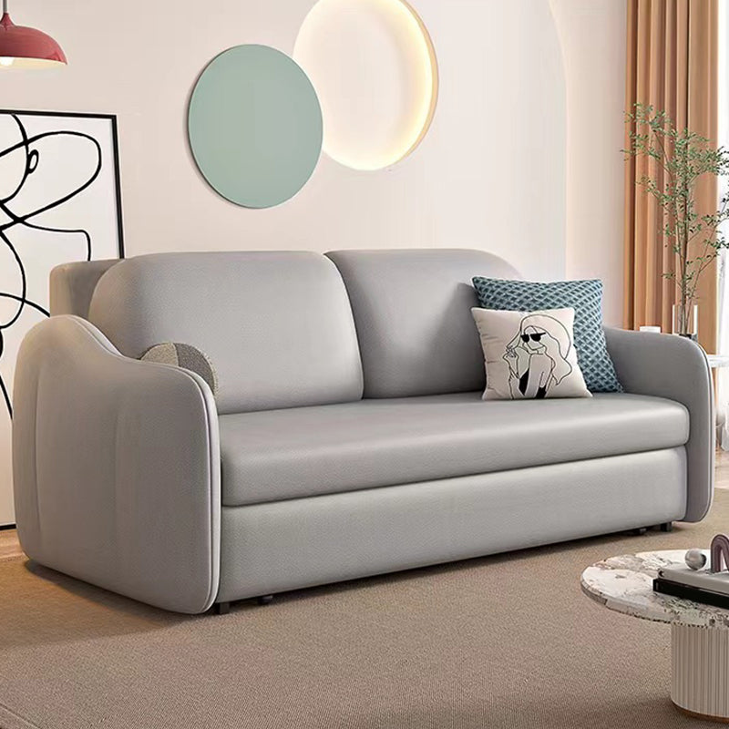 Faux leather Sleeper Sofa with Pillow Back Sofa Bed with Detachable Mattress Light Gray Clearhalo 'furn' 'furn_futons' 'Furniture' 'Futons & Daybeds' 'Futons' 'Living Room Furniture' 6303368