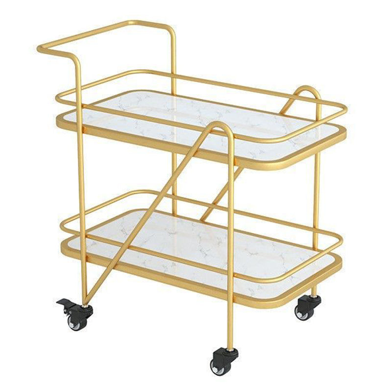 29.92" High Contemporary Prep Table Rolling Metal Prep Table for Kitchen Gold White Clearhalo 'furn' 'furn_kitchen_islands_carts' 'Furniture' 'Kitchen & Dining Furniture' 'Kitchen Islands & Carts' 'kitchen_islands_carts' 6303574