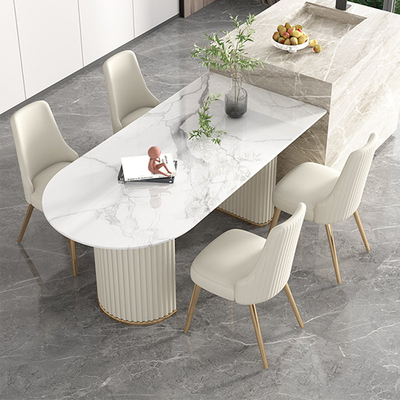 Moderner Esstisch mit Doppelsäule, Steintisch für Esszimmer und Küche