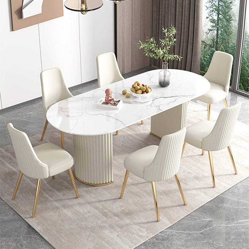 Moderner Esstisch mit Doppelsäule, Steintisch für Esszimmer und Küche