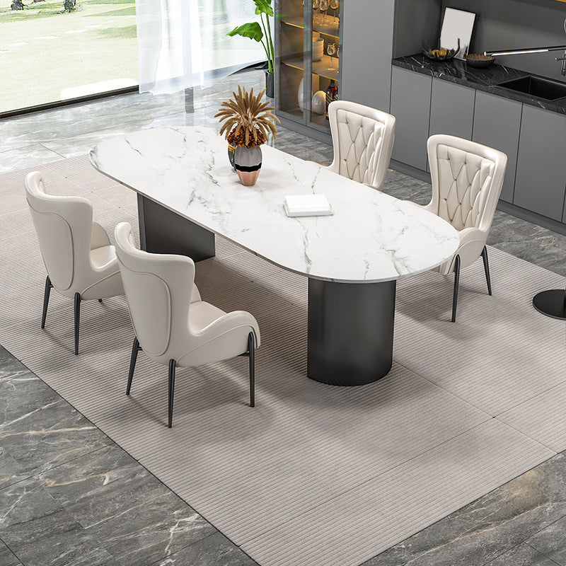 Modern Sintered Stone Dining Table Double Pedestal Table for Home Use Gloss White 55.1"L x 31.5"W x 29.5"H Without Chairs Clearhalo 'Dining Tables & Seating' 'Dining Tables' 'dining_table' 'furn' 'furn_dining_table' 'Furniture' 'Kitchen & Dining Furniture' 6303805